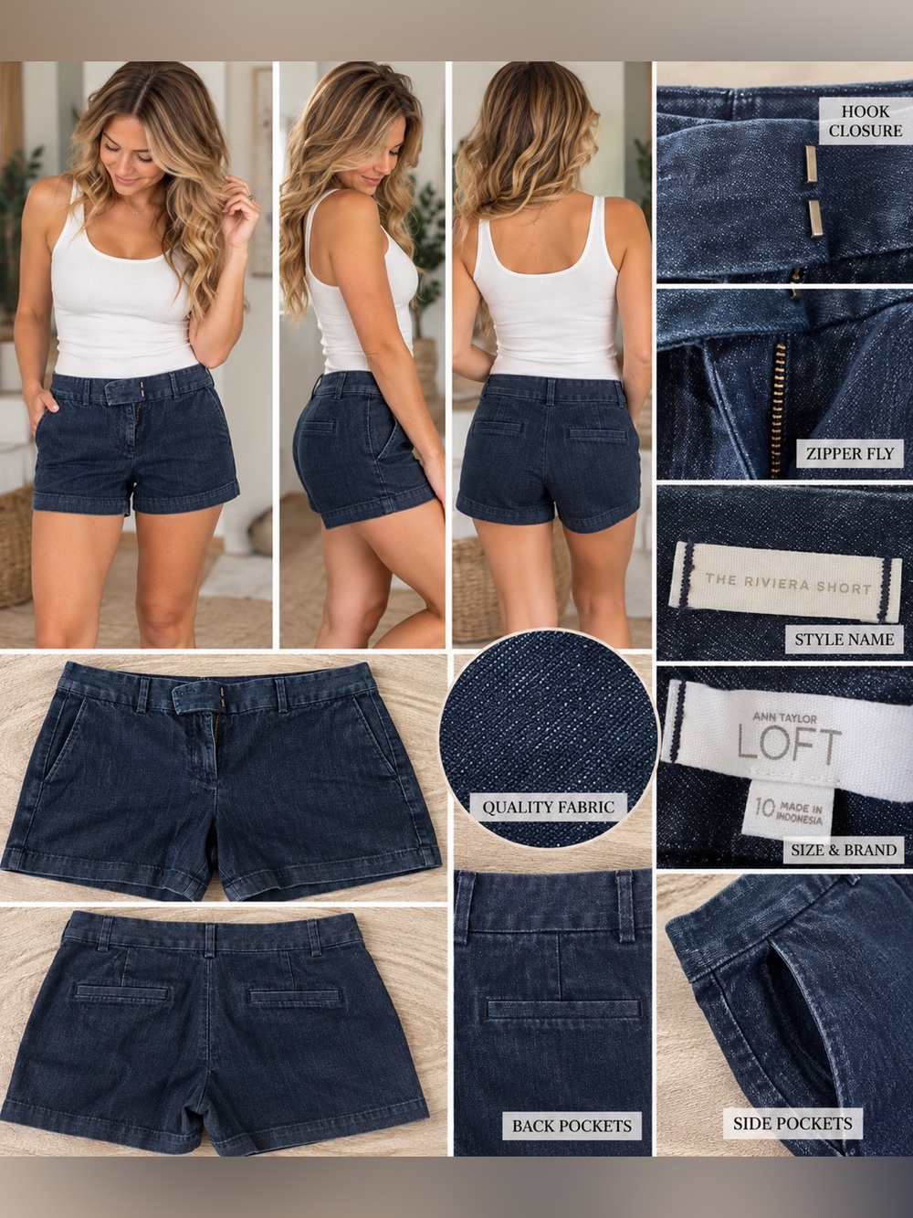 LOFT Riviera Denim Shorts in Dark Indigo